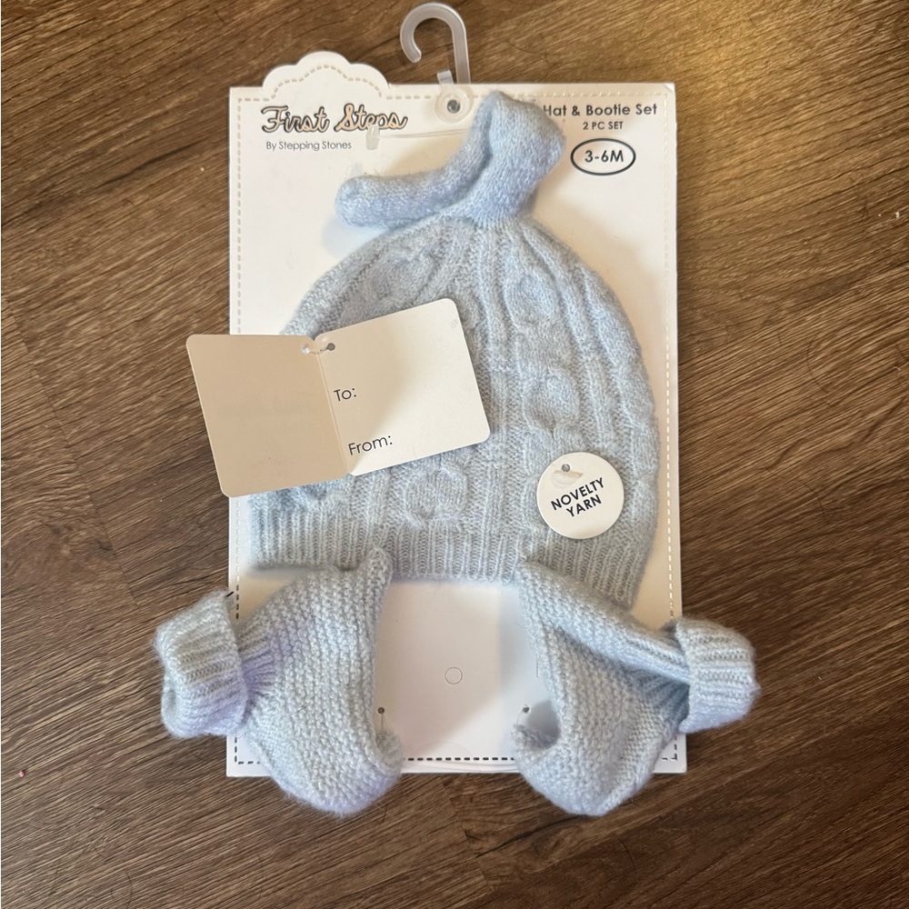 Blue Knit Baby Hat with Delicate Pattern